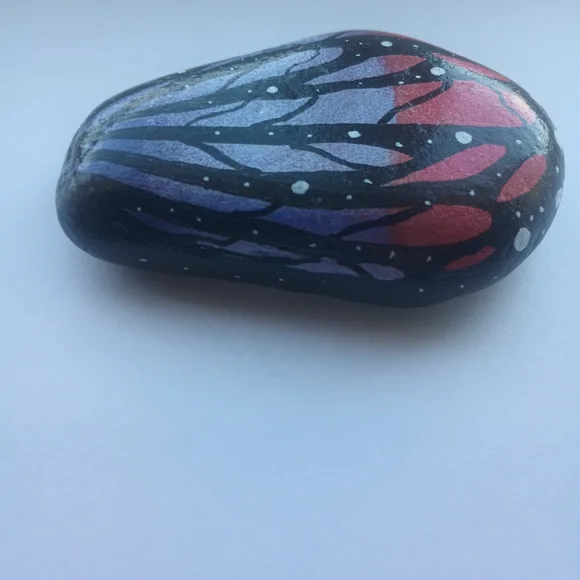 Butterfly Wing Painted Art Rock Stone Paperweight - Picture 2 of 3